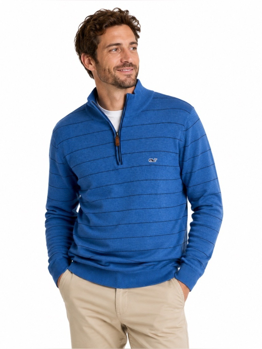 Vineyard Vines 1/2 Zip Sweater Mens Med Leisure Knit Pullover Blue Striped